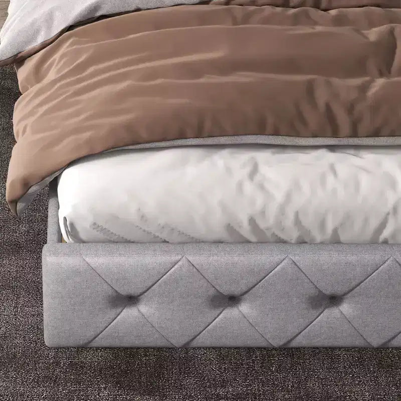 Upholstered Platform Bed Frame with Lighted Headboard and Fast-Charging USB Port, No Box Spring Needed