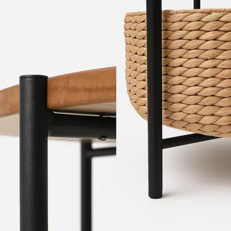 Modern Coastal Round Acacia Wood & Water Hyacinth Coffee Table with Storage Basket