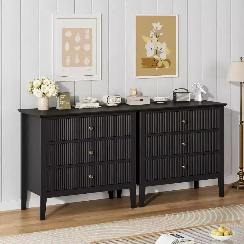 Fluted 3 Drawer Dresser, Wide Dresser Nightstand, Modern Wood Chest of Drawers, Large Painted Storage Cabinet for Closet, Hallway, Entryway, Bedroom
