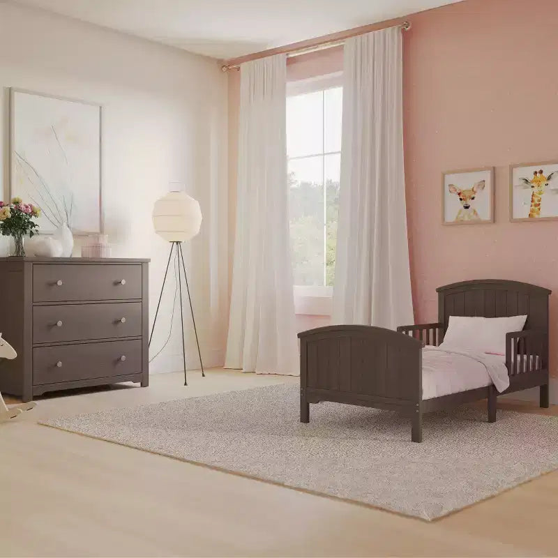 Arch Top Toddler Bed for Kids with Guard Rails, Low to Ground Design, Made of Pinewood, Clean Lines Match Any Decor