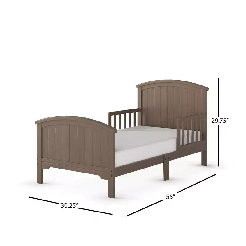 Arch Top Toddler Bed for Kids with Guard Rails, Low to Ground Design, Made of Pinewood, Clean Lines Match Any Decor