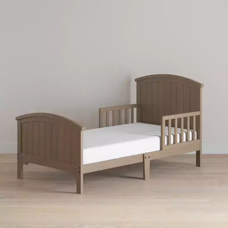 Arch Top Toddler Bed for Kids with Guard Rails, Low to Ground Design, Made of Pinewood, Clean Lines Match Any Decor