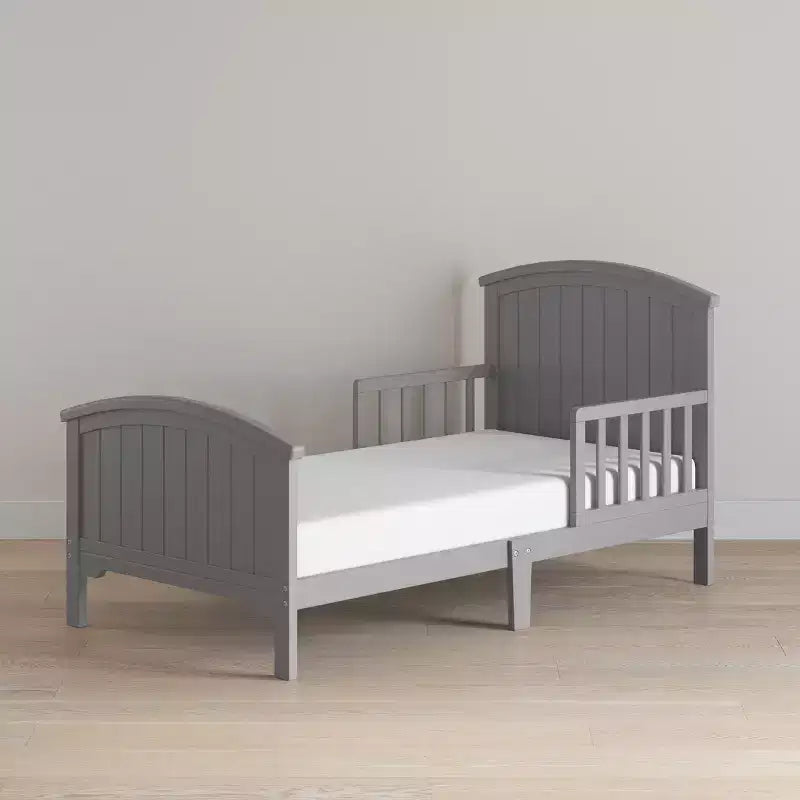 Arch Top Toddler Bed for Kids with Guard Rails, Low to Ground Design, Made of Pinewood, Clean Lines Match Any Decor