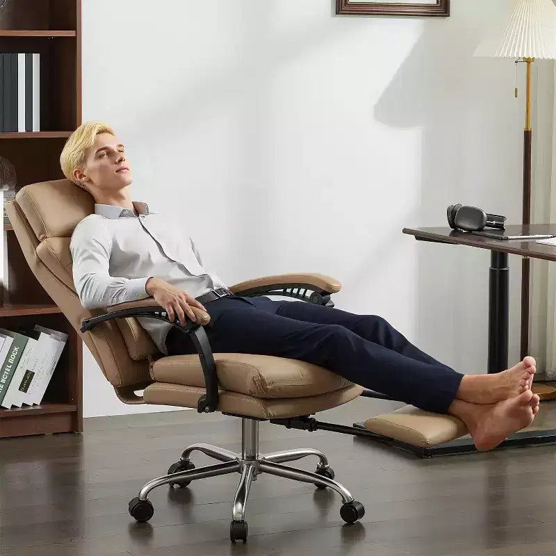 Executive Leather Home Office Chair with Footrest, High Back Ergonomic Desk Chair, Big and Tall with Lumbar Support