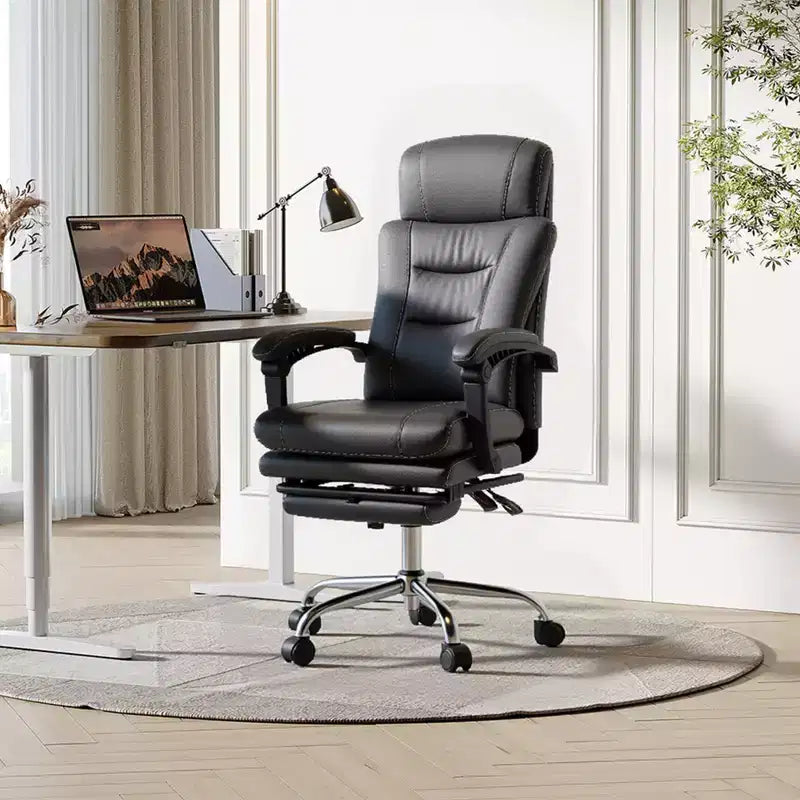Executive Leather Home Office Chair with Footrest, High Back Ergonomic Desk Chair, Big and Tall with Lumbar Support