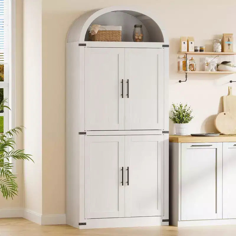 72 Arched Farmhouse Bookshelf - 5 Shelves Tall Wooden Display Cabinet, Glass/Wood Door Storage Cabinet