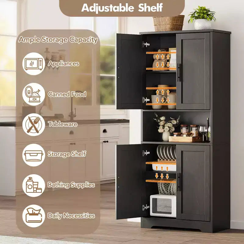 70 Tall Kitchen Pantry Cabinet with Doors and Adjustable Shelves, Freestanding Cupboard