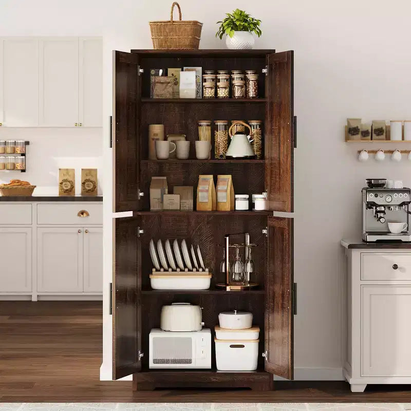 70 Tall Kitchen Pantry Cabinet with Doors and Adjustable Shelves, Freestanding Cupboard