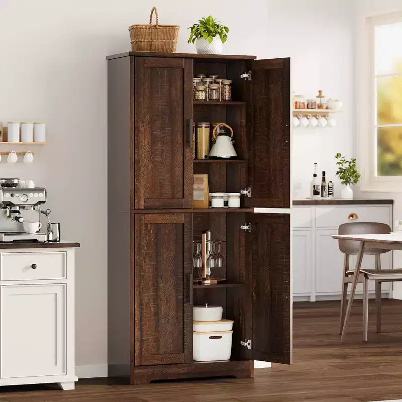 70 Tall Kitchen Pantry Cabinet with Doors and Adjustable Shelves, Freestanding Cupboard