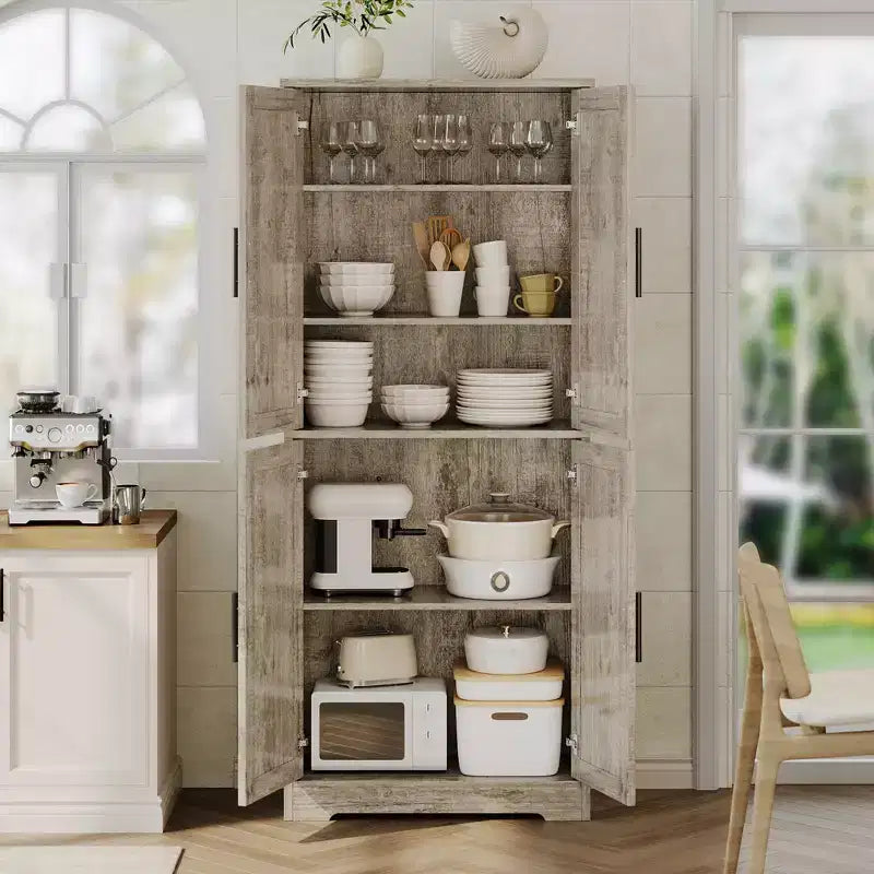 70 Tall Kitchen Pantry Cabinet with Doors and Adjustable Shelves, Freestanding Cupboard