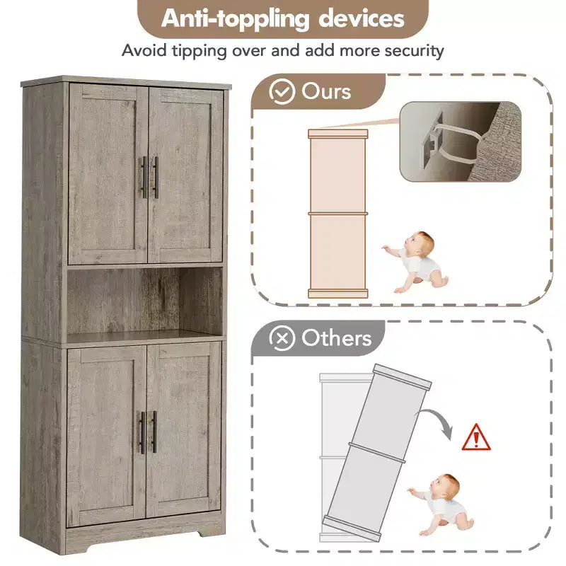 70 Tall Kitchen Pantry Cabinet with Doors and Adjustable Shelves, Freestanding Cupboard