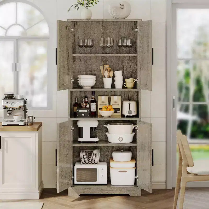 70 Tall Kitchen Pantry Cabinet with Doors and Adjustable Shelves, Freestanding Cupboard