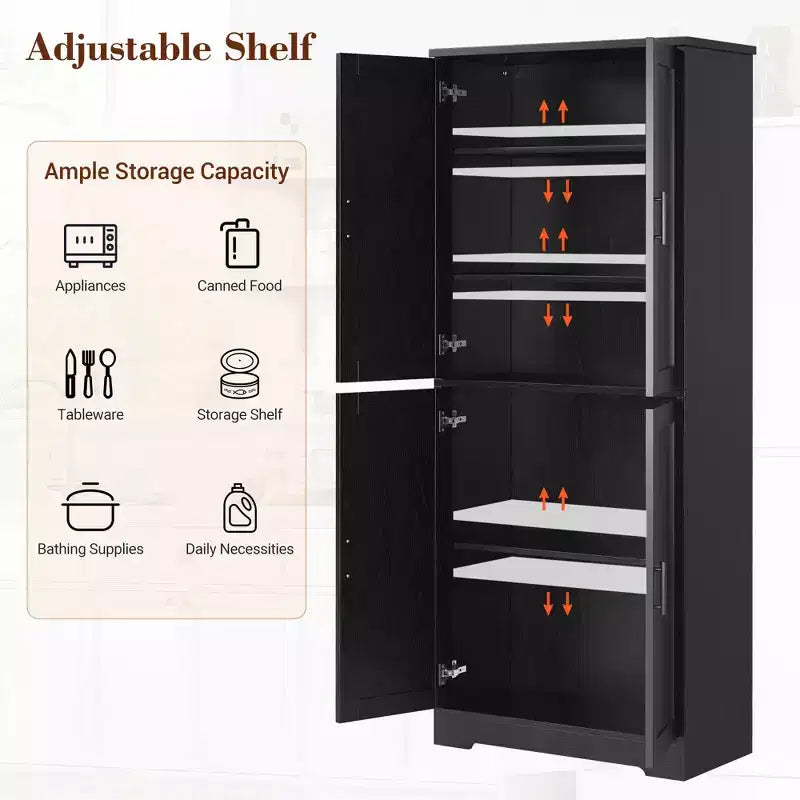 70 Tall Kitchen Pantry Cabinet with Doors and Adjustable Shelves, Freestanding Cupboard
