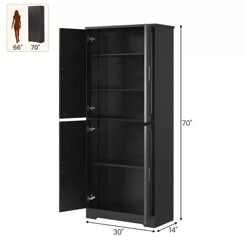 70 Tall Kitchen Pantry Cabinet with Doors and Adjustable Shelves, Freestanding Cupboard