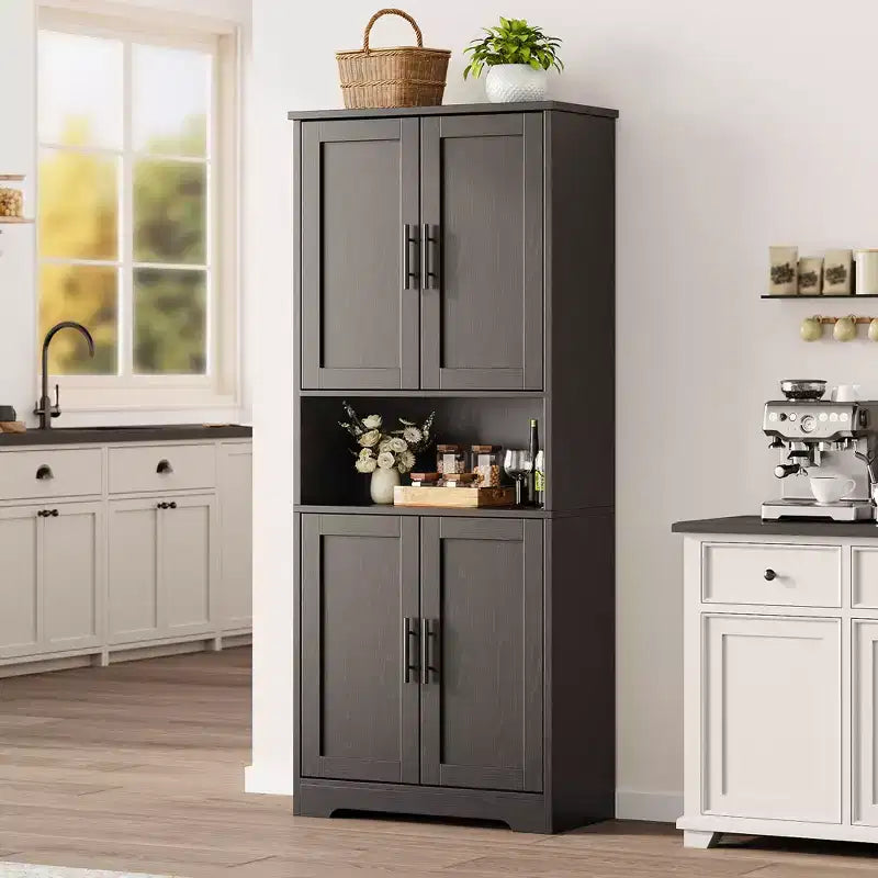 70 Tall Kitchen Pantry Cabinet with Doors and Adjustable Shelves, Freestanding Cupboard