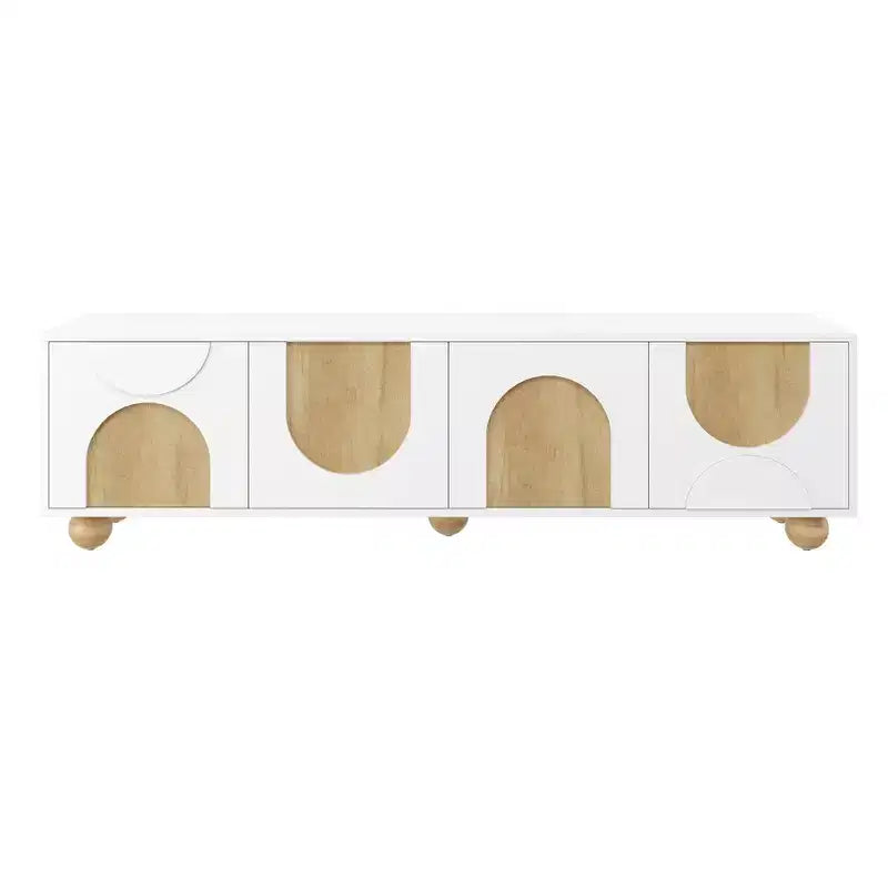 Farmhouse TV Stand for TVs up to 75", Cream Media Console with Rebound Doors and 5 Solid Wood Legs