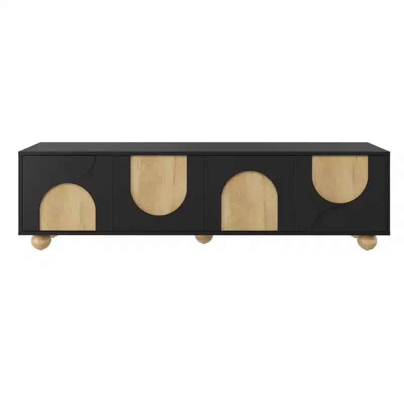 Farmhouse TV Stand for TVs up to 75", Cream Media Console with Rebound Doors and 5 Solid Wood Legs