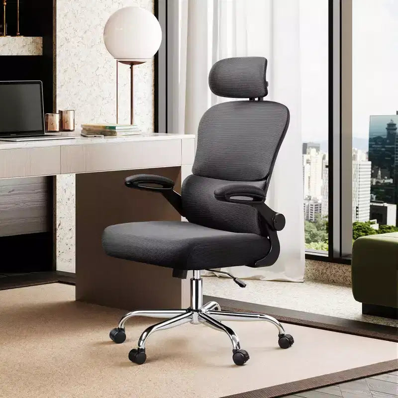 Mesh Office Chair, Ergonomic with 3D Headrest and Flip-Up Armrests, for Professionals and Gamers, Black