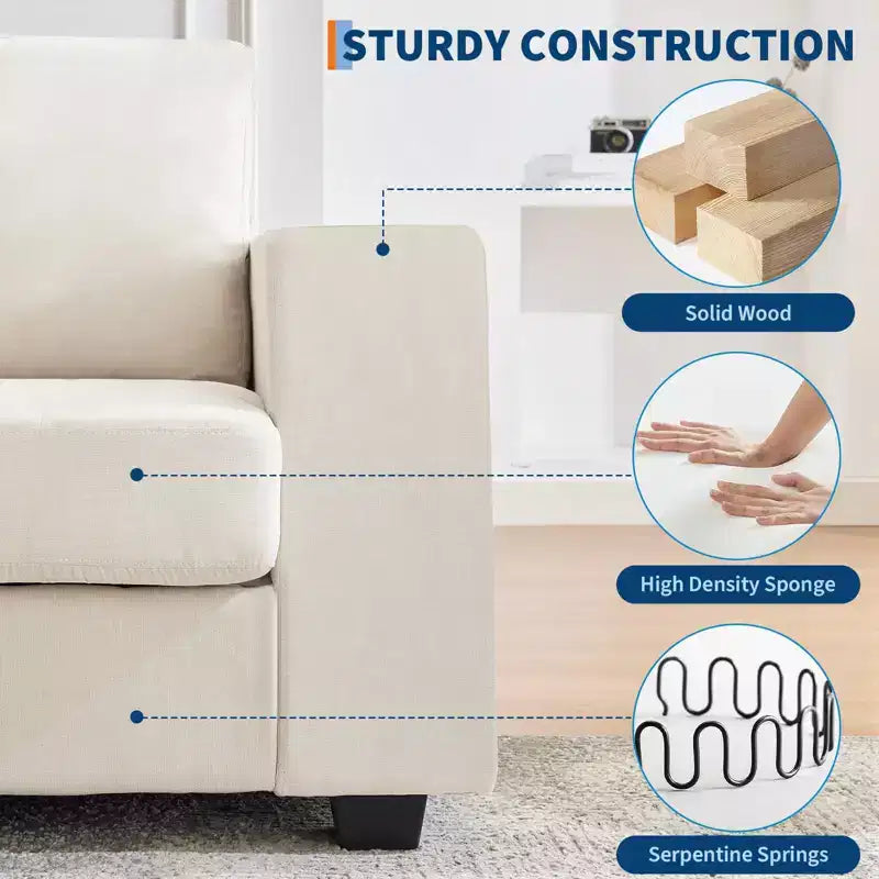 Modern Fabric 2 Seater Couch with Solid Wood Frame, Chenille Loveseat Sofa with Wide Armrest, Removable Sofa Cushion