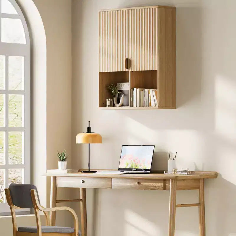 Fluted Wooden Bathroom Wall Cabinet C 23x29 Over Toilet Storage with Adjustable Shelf and Buffering Hinges C Modern Medicine Cabinet in Finish