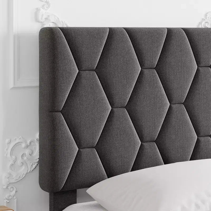 Twin XL Platform Bed Frame with Adjustable Headboard and Upholstered Headboard, Strong Wood Slat Support,Easy installation,Grey