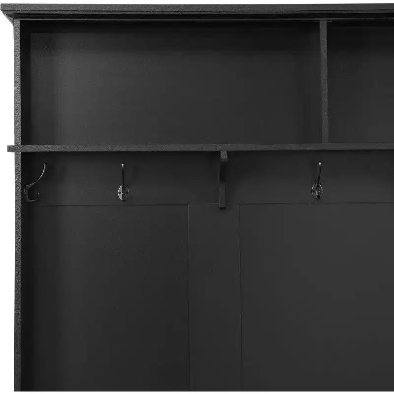 Modern Hall Tree with Storage Cabinet, 2 Large Drawers, Wide Bench and 5 Hooks, Entryway Organizer, Black