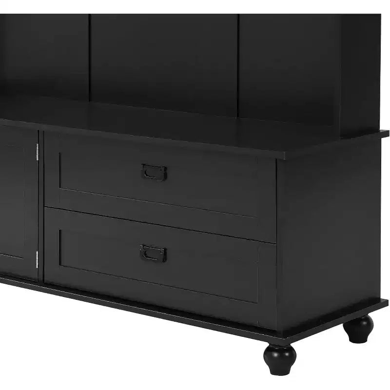 Modern Hall Tree with Storage Cabinet, 2 Large Drawers, Wide Bench and 5 Hooks, Entryway Organizer, Black