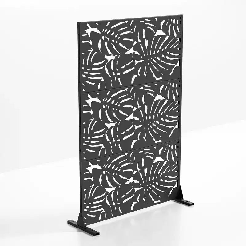 72"H Galvanized Metal Freestanding Privacy Screen Room Divider, Black