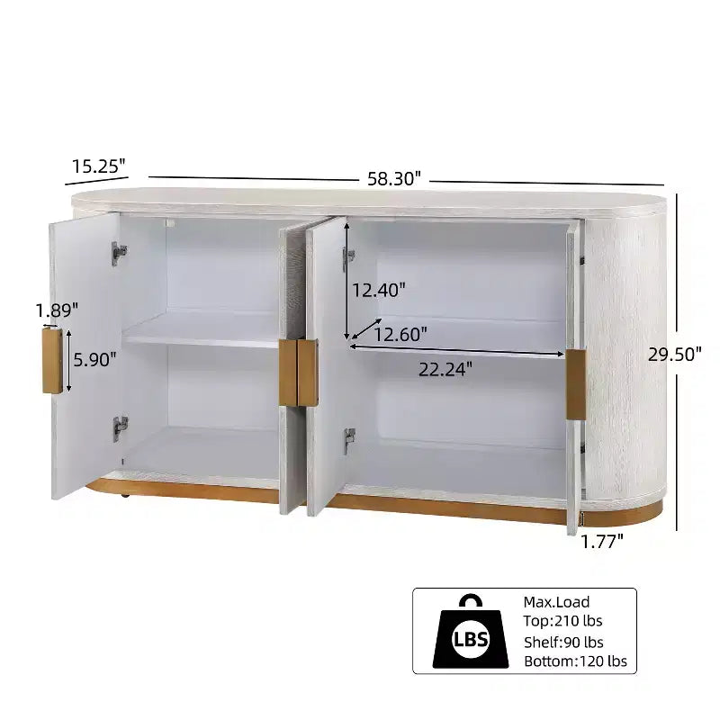 58.3" Modern Sideboard Buffet Cabinet with 4 Doors and Adjustable Shelves