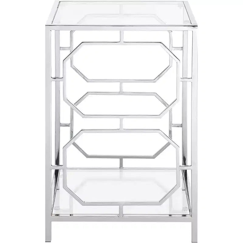 Chrome End Table with Sleek Frame and Smooth Surface, Contemporary Accent Side Table for Living Room or Office