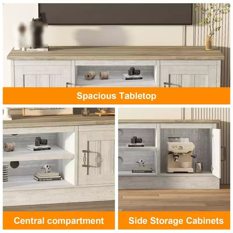 Modern TV Stand for TVs Up to 65'', Wooden Entertainment Center with Storage Cabinet, Modern Media TV Console Table for Living Room Bedroom