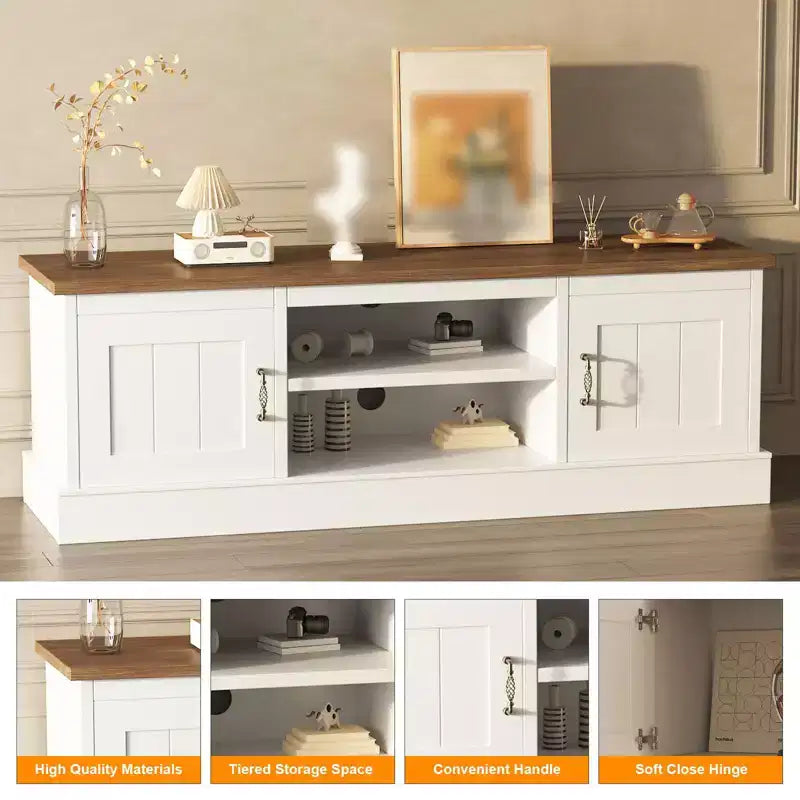 Modern TV Stand for TVs Up to 65'', Wooden Entertainment Center with Storage Cabinet, Modern Media TV Console Table for Living Room Bedroom