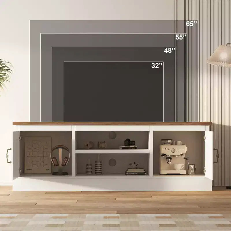 Modern TV Stand for TVs Up to 65'', Wooden Entertainment Center with Storage Cabinet, Modern Media TV Console Table for Living Room Bedroom