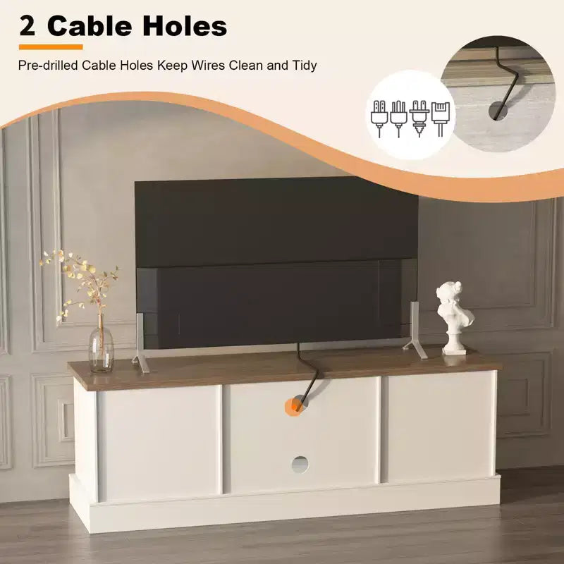 Modern TV Stand for TVs Up to 65'', Wooden Entertainment Center with Storage Cabinet, Modern Media TV Console Table for Living Room Bedroom