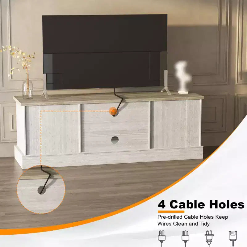 Modern TV Stand for TVs Up to 65'', Wooden Entertainment Center with Storage Cabinet, Modern Media TV Console Table for Living Room Bedroom