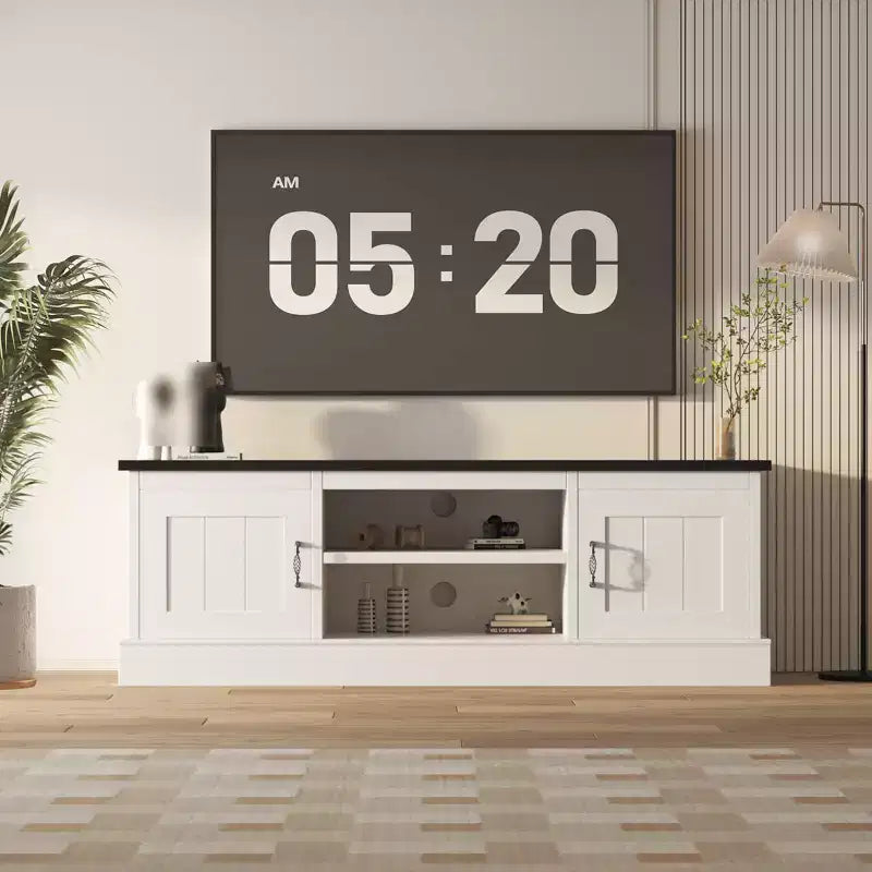 Modern TV Stand for TVs Up to 65'', Wooden Entertainment Center with Storage Cabinet, Modern Media TV Console Table for Living Room Bedroom