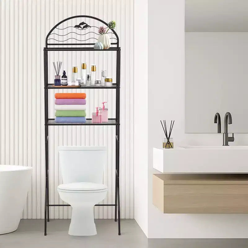 3-Tier Over The Toilet Storage, Freestanding Metal Bathroom Organizer Shelf Over Toilet, Space-Saving Above The Toilet Shelf for Bathroom