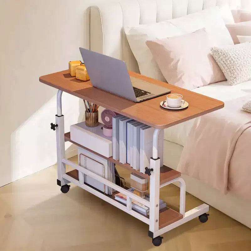Portable Rolling Desk with Adjustable Height, Mobile Standing Computer Desk with Storage Shelves for Home Office, Study & Small Spaces