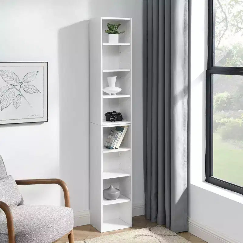 Narrow Bookshelf with 8 Tiers, Tall Bookcase for Books and CDs, Storage Organizer for Living Room, Hallway, Office