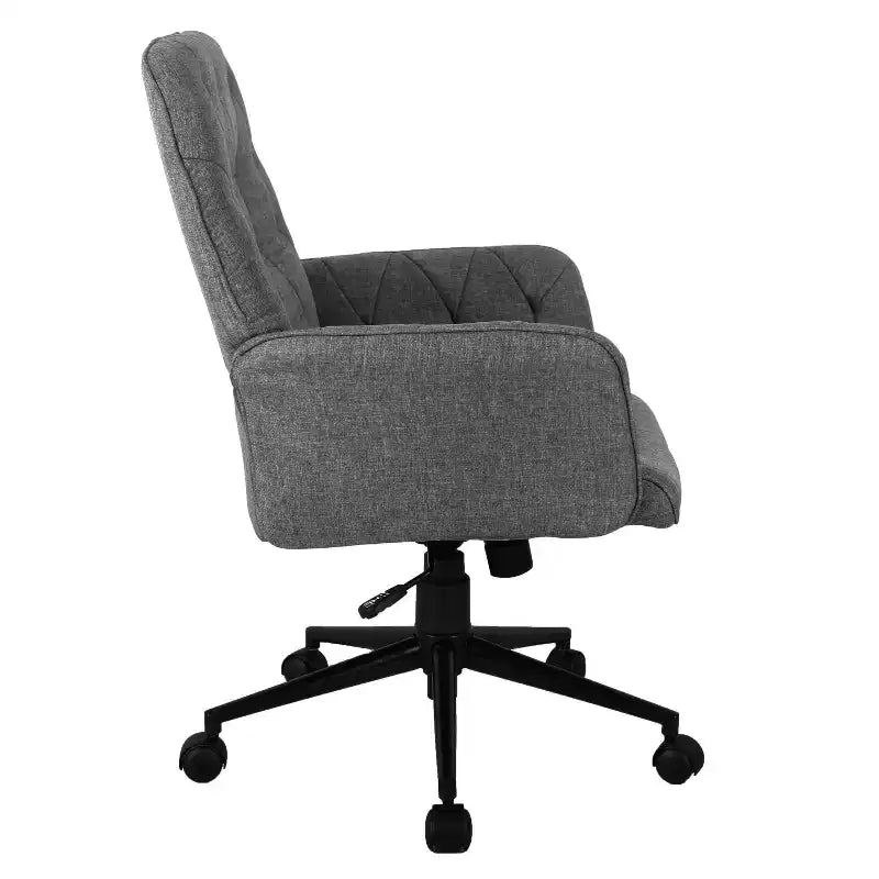 Modern Home Office Desk Chair, Upholstered Tufted Vanity Chair with Arms and Wheels, 360 Swivel Chair for Reading Room, Study, Gray