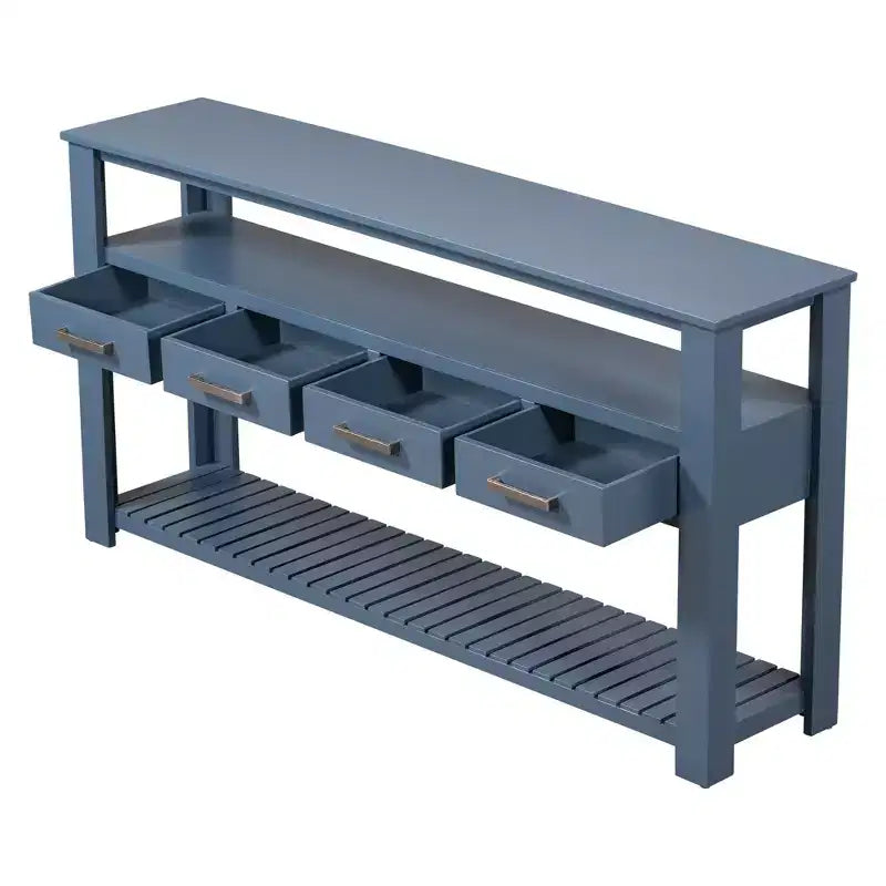 62.2" Narrow Console Table with 2 Shelves and 4 Drawers, Metal Handles, Accent Table for Entryway, Living Room, Black
