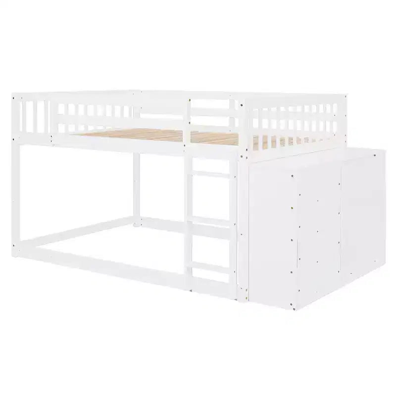 Modern Full over Full Bunk Bed with 4 Drawers and 3 Shelves, Solid Pine Wood