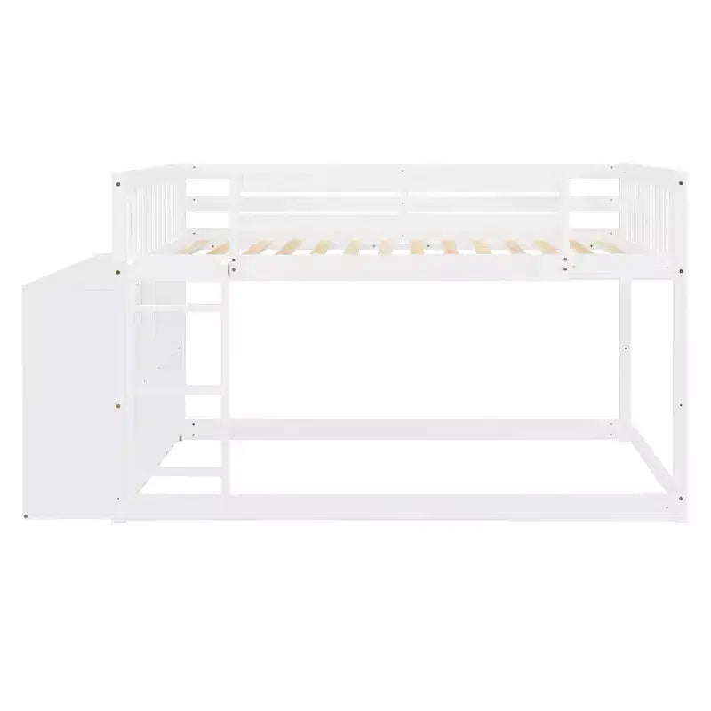 Modern Full over Full Bunk Bed with 4 Drawers and 3 Shelves, Solid Pine Wood
