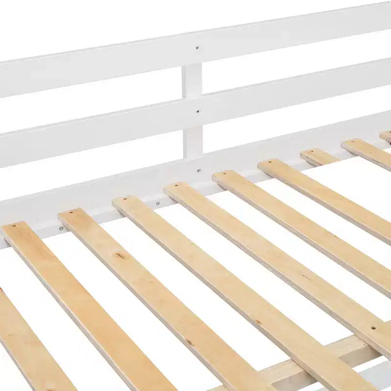 Modern Full over Full Bunk Bed with 4 Drawers and 3 Shelves, Solid Pine Wood