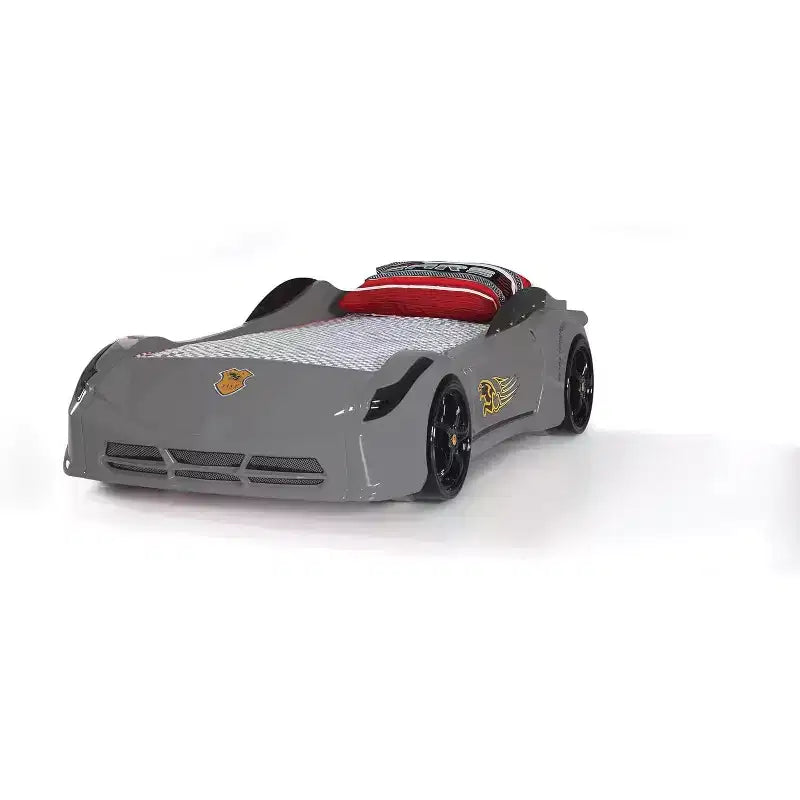 Twin Car Bed Frame for Kids, ABS Construction, No Headboard, Race Car Design