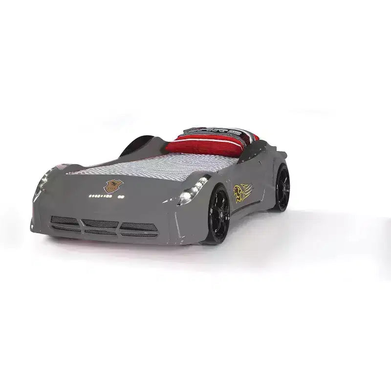 Twin Car Bed Frame for Kids, ABS Construction, No Headboard, Race Car Design