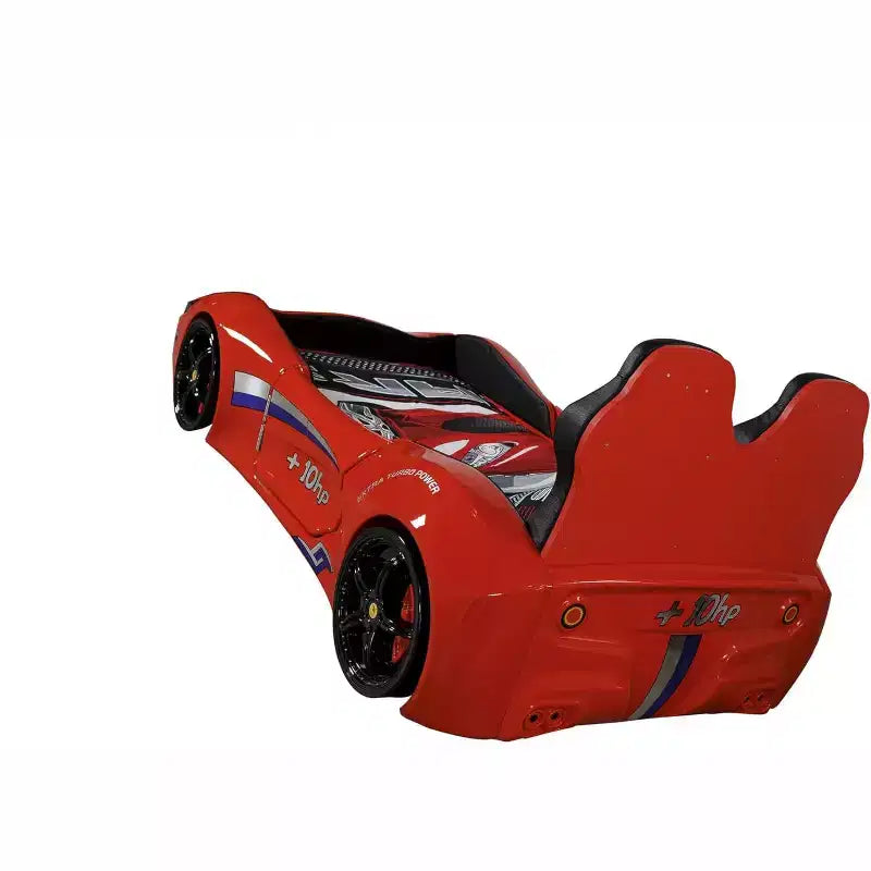 Twin Car Bed Frame for Kids, ABS Construction, No Headboard, Race Car Design