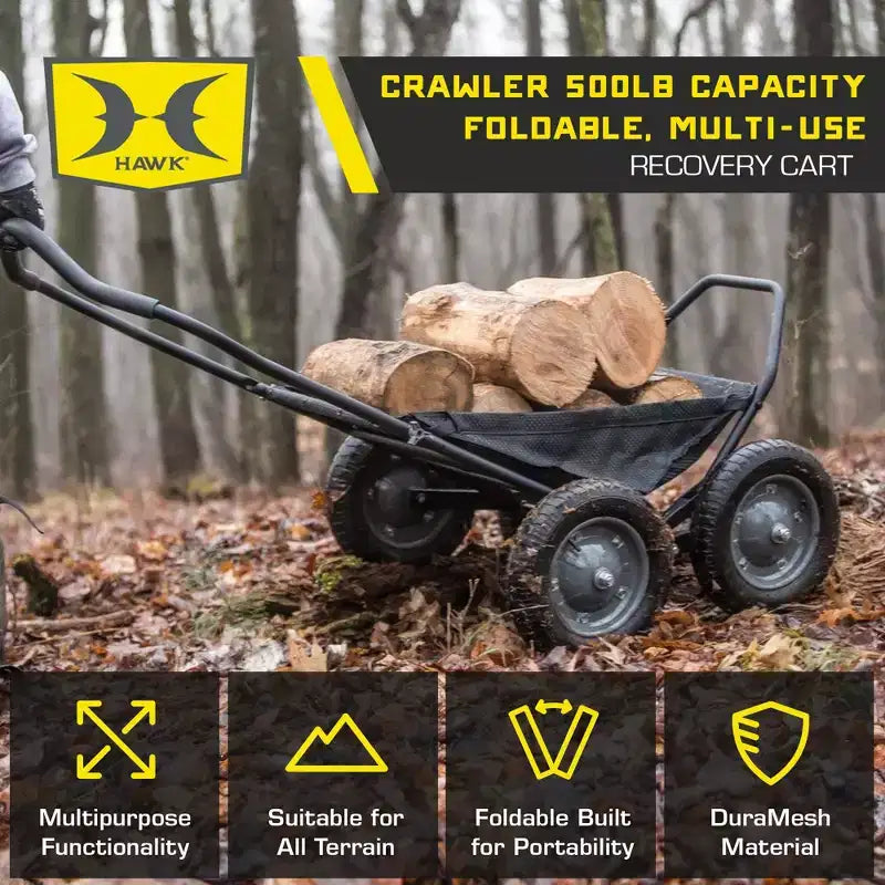 Multi-Use Folding Cart, 500 lb Capacity for Hauling Game, Bait, Hunting Gear, and Wood, Black
