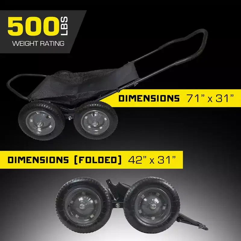 Multi-Use Folding Cart, 500 lb Capacity for Hauling Game, Bait, Hunting Gear, and Wood, Black