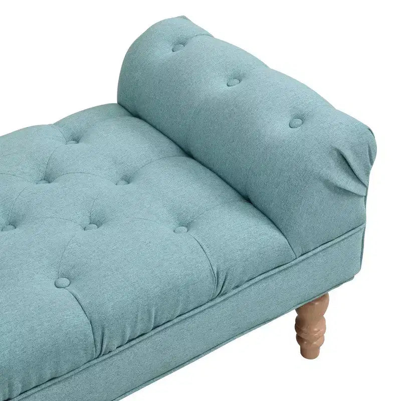 Upholstered Ottoman Bench with Tufted Fabric, Rolled Arms, Gourd Legs and Premium Foam, Easy Assembly